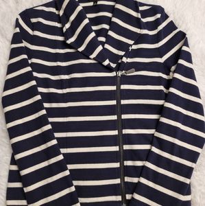 Talbots Cotton Zip Navy and White Jacket w/Pockets P2P 17" L 13" MP